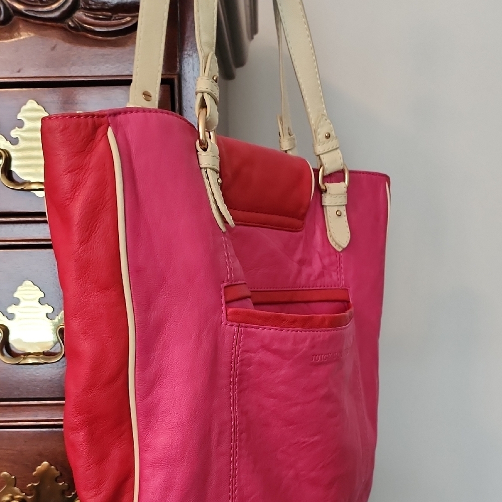 Juicy Couture Pink/Red Leather Tote Bag - Picture 4 of 9